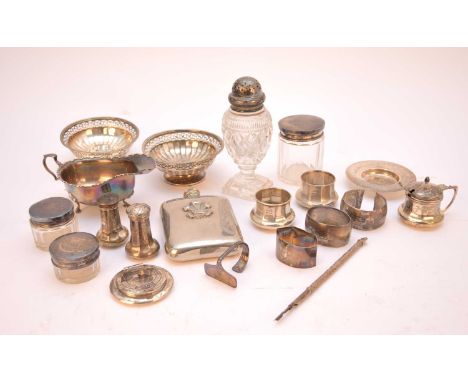 A small collection of silver, comprising; a pair of circular pedestal bowls with pierced rims, Mappin &amp; Webb, Birmingham 