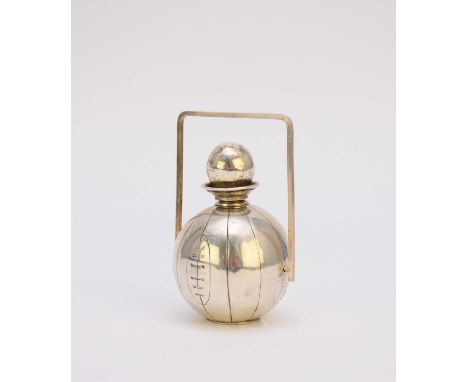 A silver novelty table lighter in the form of a football, Sanders &amp; Mackenzie, Chester 1912, with hinged handle, 8.5cm hi