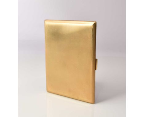 A 9ct gold cigarette case, A E Poston &amp; Co Ltd, Birmingham, date marked rubbed, the engine turned case of rectangular for
