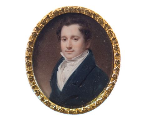 English School Circa 1810-A miniature portrait of a gentleman, head and shoulders, with short brown hair and brown eyes, wear