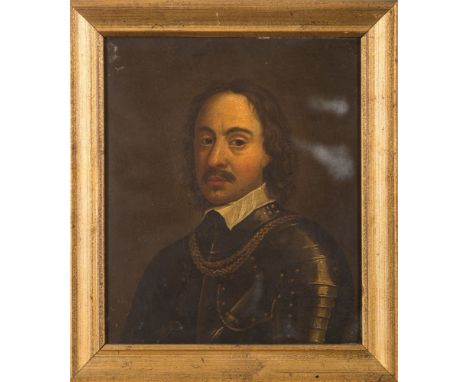 English School 17/18th Century-Portrait of Oliver Cromwell, bust-lengthwearing armour,:-oil on panel22 x 18cm.
