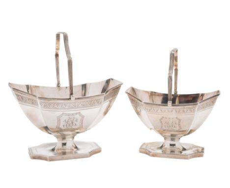 A George III swing handled sugar basket, maker William Abdy II, London 1791: initialled, of lozenge-shaped outline with  band