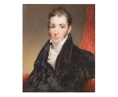 Thomas Hargreaves [1775-1846]-A miniature portrait of Peter Rothwell [1792-1849],:-bust-length seated in an interior, with sh