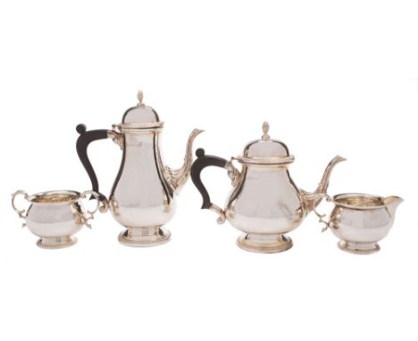 An Elizabeth II  silver four-piece tea and coffee set, maker Barker Ellis Silver Co, Sheffield, 1978: of plain baluster form 