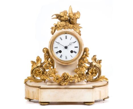 Japy frères, a French gilt-metal and alabaster mantel clock: the eight-day duration movement striking the hours and half-hour