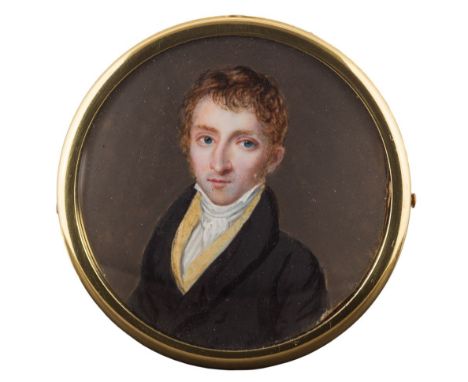 French School early 19th Century-A miniature portrait of a young man,:- head and shoulders, with short red hair and blue eyes