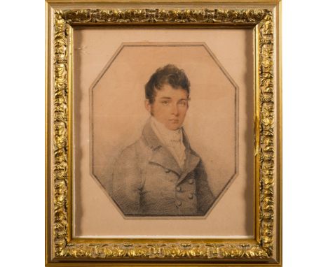 Robert Field [1769-1819]-Portrait of W M Hamilton, bust-length,:-with dark wavy hair and brown eyes, wearing a dark coat and 
