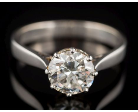 A diamond solitaire ring: the circular, brilliant-cut diamond 7.8mm diameter x 4.8mm deep, estimated to weigh a total of 1.78