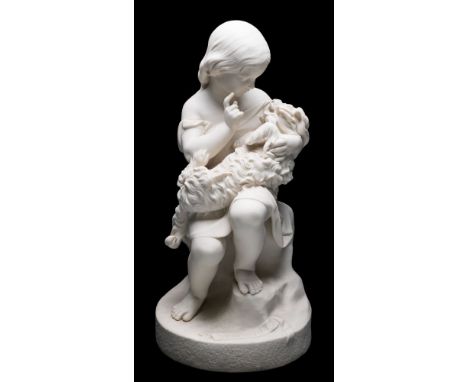 A Copeland Parian figure group 'Go to Bed' made for the Art Union of London: modelled after the original by Joseph Durham wit