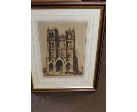 A FRAMED AND GLAZED SIGNED ETCHING OF A CATHEDRAL 