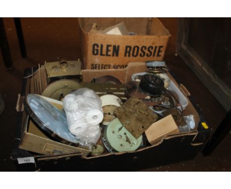 A LARGE QUANTITY OF CLOCK PARTS TO INCLUDE MOVEMENTS, ALARM CLOCK, ETC 