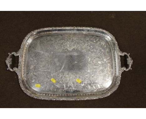 A SILVER PLATED TWIN HANDLED TRAY 