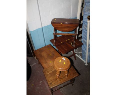 A QUANTITY OF ASSORTED TABLES TOGETHER WITH A SMALL STOOL 