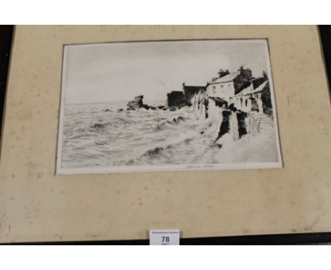 A FRAMED ETCHING OF A COASTAL SCENE BY JOHN M AIKEN (1183)