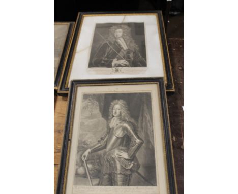 A FRAMED AND GLAZED PORTRAIT OF MAYNHARD TOGETHER WITH A FRAMED AND GLAZED MEZZOTINT OF A PORTRAIT OF WILLIAM CAVENDISH DUKE 