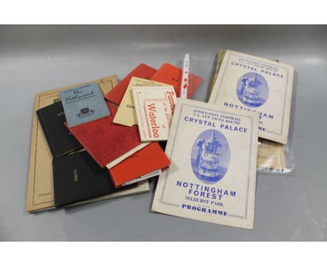 A TRAY OF EPHEMERA TO INCLUDE FOOTBALL PROGRAMMES AND RAILWAY ITEMS, ETC 