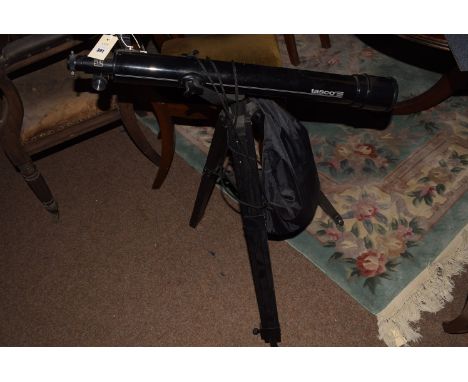A Taco telescope model no.#48 T/320048 on telescopic tri-pod stand; together with a black bag containing instructions; etc.