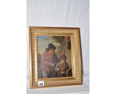19th Century Dutch School, an oil on metal panel - two itinerant musicians.
