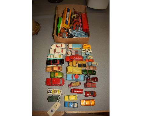 A collection of play worn die cast model vehicles, to comprise of; commercial vehicles; cars; agricultural vehicles; and some