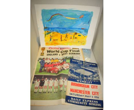 An Evening Standard World Cup 1966 special souvenir newspaper; a Birmingham City v Manchester City 1956 poster; a 1956 Fair C