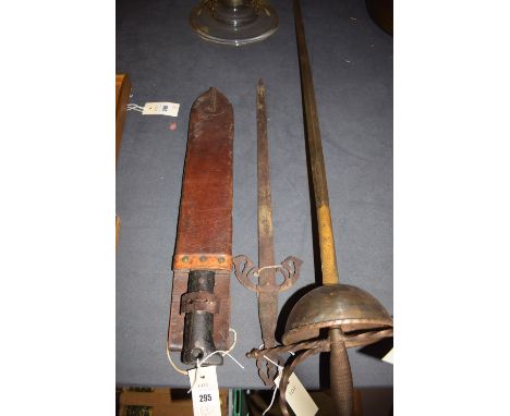 A reproduction Spanish sword inscribed 'Tizona Carlos V Toledo', old double bladed dirk with wirebound handle; and an old mac