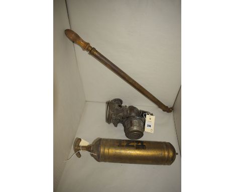 An early 20th Century carbide lamp; and a "Gacos" fire extinguisher, by George Angus & Co. Ltd., Newcastle Upon tyne.  (2)