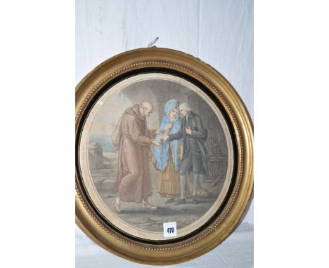 A coloured stipple engraving, by F. Bartolozzi and J. M. Delattre after Angelica Kauffmann - "The Snuff Box: La Tabatiere", p
