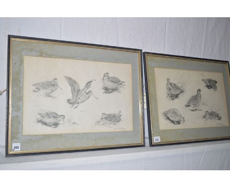 Limited edition monochrome lithographs, after R. W. Miliken - studies of partridge and one woodcock, signed in pencil and num