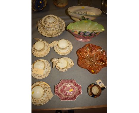 A Victorian part tea service, old decoration on white ground; together with a Masons Ironstone Vista pattern dish, two Maling