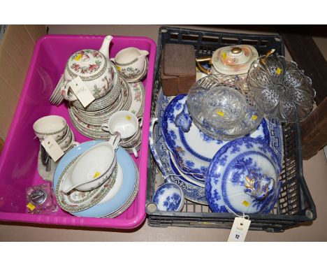 Two boxes of household ceramics, to include; Ginger Tree dinner and tea ware; four plates decorated with hunting scenes; two 
