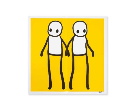 Stik (British 1979-), 'Holding Hands (Yellow)', 2020, lithograph in colours on wove paper, signed in black ink; sheet: 50 x 5