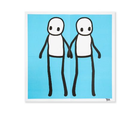 Stik (British 1979-), 'Holding Hands (Blue)', 2020, lithograph in colours on wove paper, signed in black ink; sheet: 50 x 50c