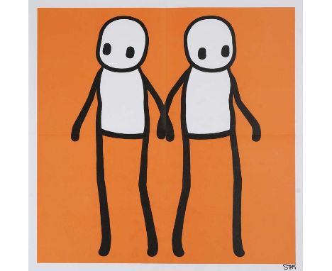 Stik (British 1979-), 'Holding Hands (Orange)', 2020, offset lithograph in colours on wove paper, signed in black ink; sheet: