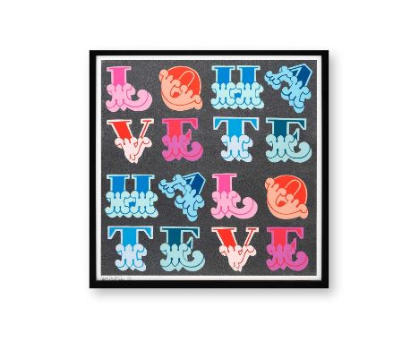 Ben Eine (British 1970-), 'Love & Hate (Black Glitter), 2016, screenprint in colours on wove paper, signed and numbered from 