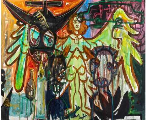 Aboudia & Christian Furr (Collaboration), 'Untitled', 2017, unique acrylic and oil pastel on linen, signed by both collaborat