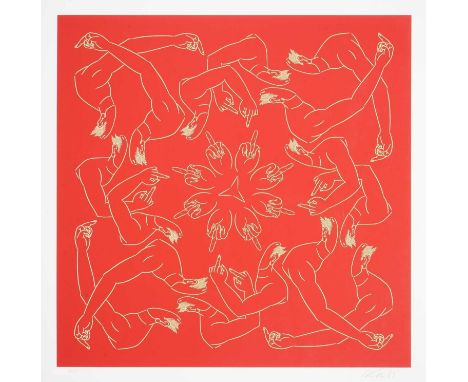 Ai Weiwei (Chinese 1957-), 'Middle Finger In Red', 2023, screenprint in colours on 410gsm Somerset Tub Sized paper, signed an