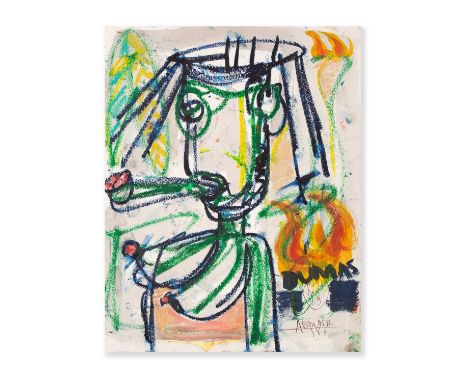 Aboudia & Christian Furr (Collaboration), 'Untitled', 2017, unique oil pastel and mixed media on paper, signed by both collab