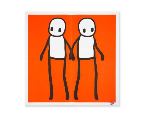 Stik (British 1979-), 'Holding Hands (Red)', 2020, lithograph in colours on wove paper, signed in black ink; sheet: 50 x 50cm
