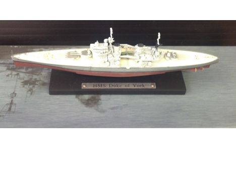 World War Two small scale model Battleship HMS Duke OF York in original box. HMS Duke of York was a King George V-class battl