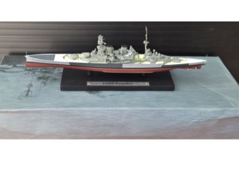 World War Two small scale model Battleship HMS Repulse in original box. HMS Repulse was a Renown-class battlecruiser of the R