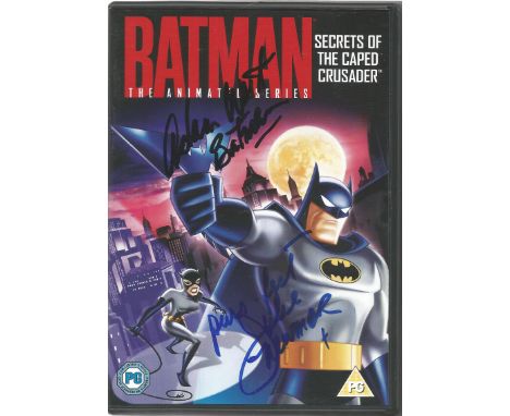 Batman secrets of the caped crusader The Animated Series DVD case signed by Batman Adam West and Catwoman Julie Newmar. DVD i