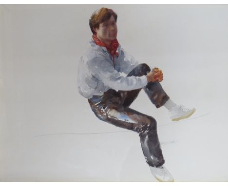 DAVID HUTTER (1930 -90): Watercolour portrait "Francois de Louville", signed, Label verso - The Mall Galleries and Ebury Gall