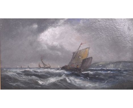 A framed oil on board, 19th Century seascape, coastline in distance.  Indistinctly signed, possibly the work of Abraham HULK 