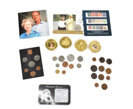 Various mixed coin and stamp collectibles to include, various coin sets including 'HRH The Prince George Five Crown Coin', 'T