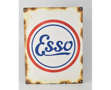 A vintage tin plate enamel Esso sign, 40 x 30cm. CONDITION REPORT Rusting around fixing holes, to back, general signs of wear