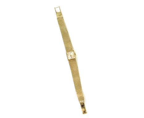 Tissot; a ladies' vintage 9ct gold stylist bracelet watch with manual wind square head, with white dial and single bar increm