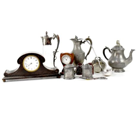 Various mixed collectibles to include a clear glass claret jug with etched fern pattern and plated mounts, a plated large lad