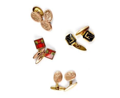 A pair of 9ct cufflinks with engine turned decoration, approx 3.8g, and three other gilt metal pairs of cufflinks (4).
