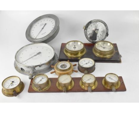 A large collection of assorted pressure gauges and various maritime equipment to include an Rototherm thermometer, etc.