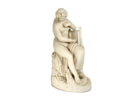 A mid-19th century Copeland Parian ware figure 'Lurline' depicting a Classical maiden seated with a lyre and a dolphin at her
